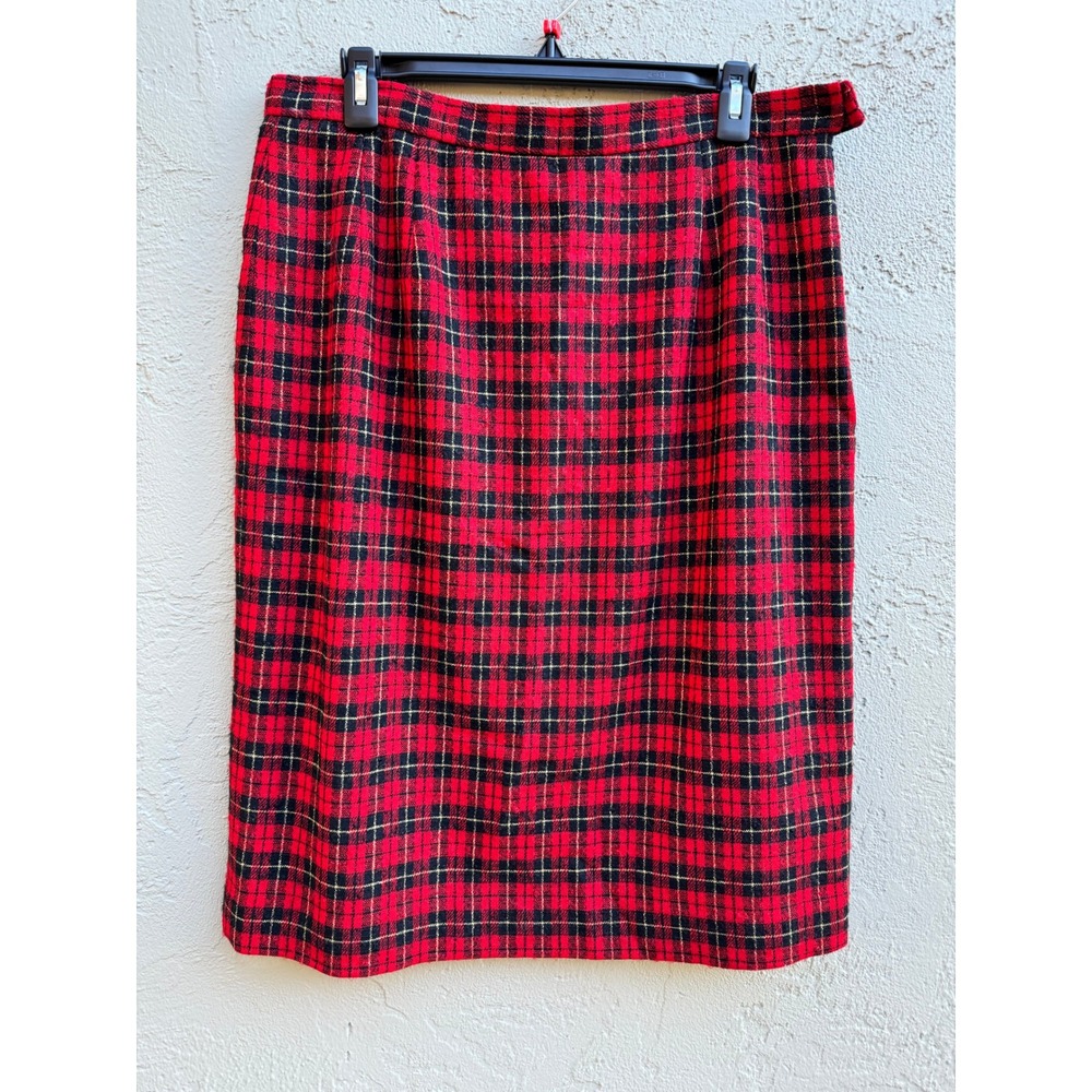 VTG Pendleton Red Plaid Wool Pencil Skirt MEDIUM Heritage Academia Office